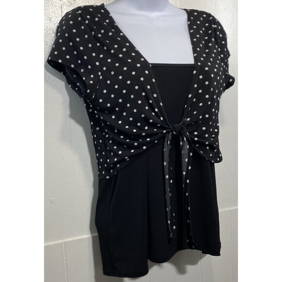 Vtg Hot Tempered Top Juniors XL Black White Polka Dot Front Tie Babydoll Gothic - Picture 3 of 6